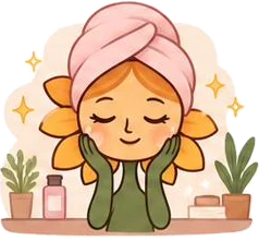 Mih com toalha na cabeça fazendo skincare